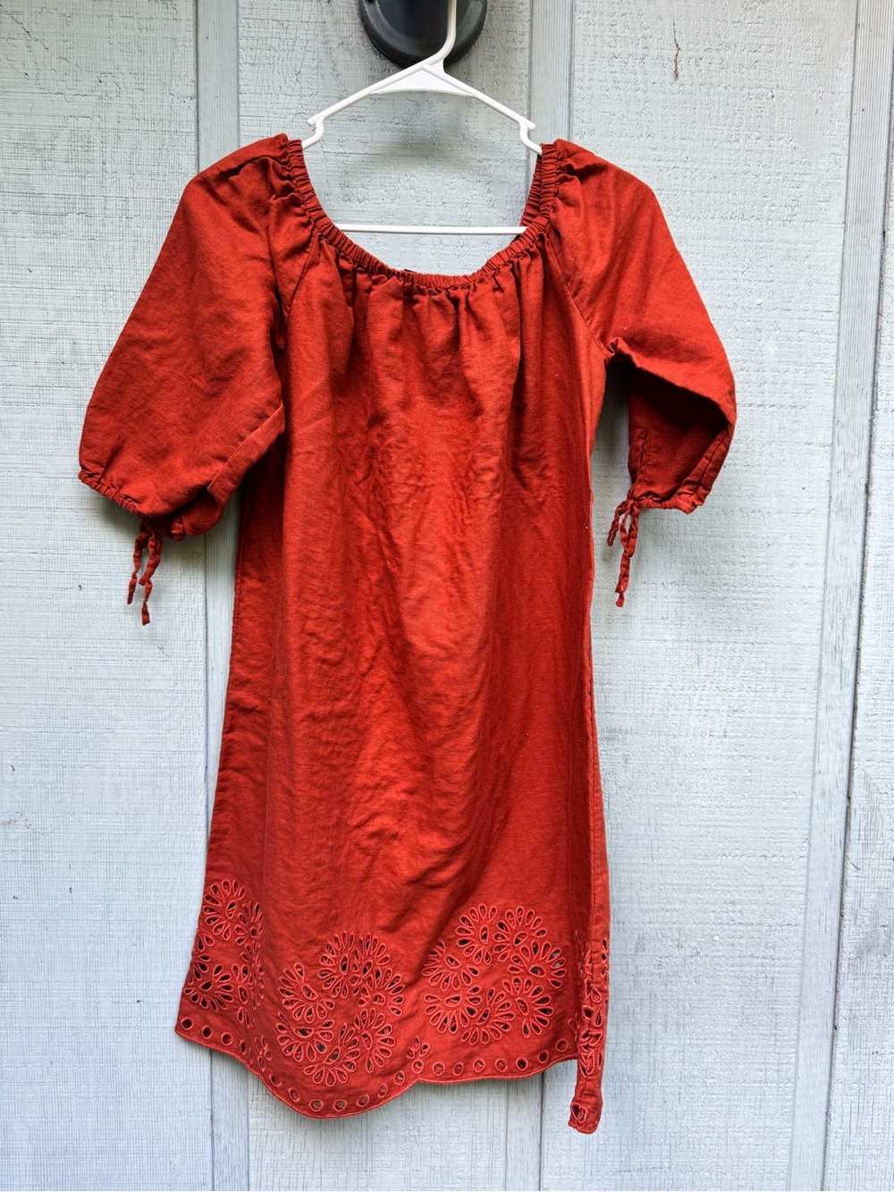 J. Crew Rust Red Midi Dress with Eyelet Hem - Picture 2 of 8
